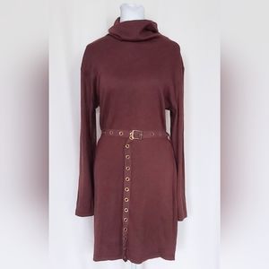 Missguided Roll Neck Belted Ribbed Mini Dress Brown Plus Size 14 NWT